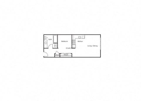 Floor plan for 1 bed, 1 bath, 566 sqft